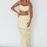 The Moment Satin Maxi Skirt Floral Yellow