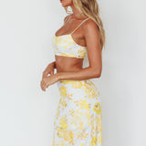 The Moment Satin Maxi Skirt Floral Yellow