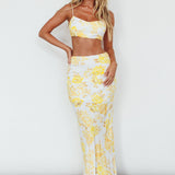 The Moment Satin Maxi Skirt Floral Yellow