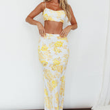 The Moment Satin Maxi Skirt Floral Yellow