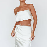 Tahni Diamante Strap Crop Top Oyster
