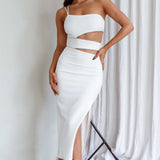 Raye Cut-Out Waist Rhinestone Midi Dress White