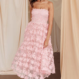 Dori Floral Embellished Midi Dress Blush