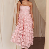 Dori Floral Embellished Midi Dress Blush