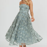 Dori Floral Embellished Midi Dress Sage