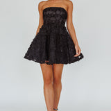 Dori Floral Embellished Mini Dress Black
