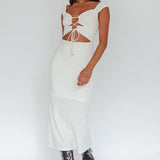 Iconic Cut-Out Bodice Midi Dress Cream