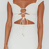 Iconic Cut-Out Bodice Midi Dress Cream
