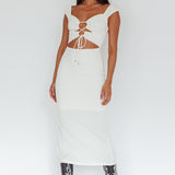 Iconic Cut-Out Bodice Midi Dress Cream