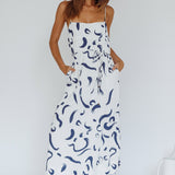 Rossy Waist Tie Midi Dress Printed Navy