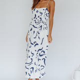 Rossy Waist Tie Midi Dress Printed Navy