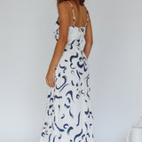 Rossy Waist Tie Midi Dress Printed Navy