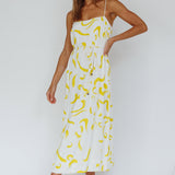 Rossy Waist Tie Midi Dress Printed Yellow