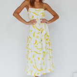 Rossy Waist Tie Midi Dress Printed Yellow