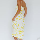 Rossy Waist Tie Midi Dress Printed Yellow