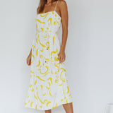 Rossy Waist Tie Midi Dress Printed Yellow