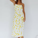 Rossy Waist Tie Midi Dress Printed Yellow