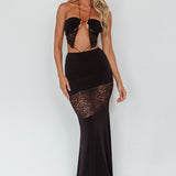 Florida Lace Insert Cut-Out Maxi Dress Black