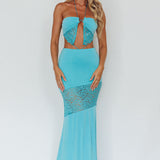 Florida Lace Insert Cut-Out Maxi Dress Blue