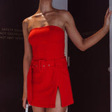 Thrill Seeker Belted Mini Dress Red