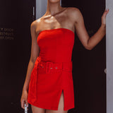 Thrill Seeker Belted Mini Dress Red