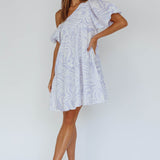 Villa Puff Sleeve One-Shoulder Dress Blue