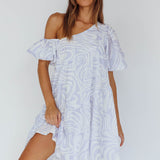 Villa Puff Sleeve One-Shoulder Dress Blue