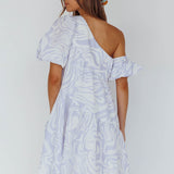 Villa Puff Sleeve One-Shoulder Dress Blue