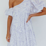 Villa Puff Sleeve One-Shoulder Dress Blue