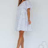 Villa Puff Sleeve One-Shoulder Dress Blue