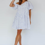 Villa Puff Sleeve One-Shoulder Dress Blue