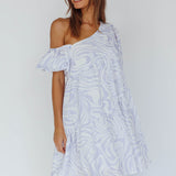 Villa Puff Sleeve One-Shoulder Dress Blue