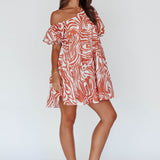 Villa Puff Sleeve One-Shoulder Dress Terracotta