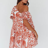 Villa Puff Sleeve One-Shoulder Dress Terracotta