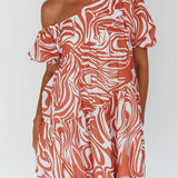 Villa Puff Sleeve One-Shoulder Dress Terracotta