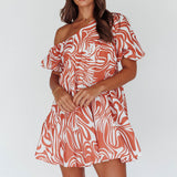 Villa Puff Sleeve One-Shoulder Dress Terracotta