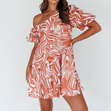 Villa Puff Sleeve One-Shoulder Dress Terracotta
