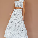 Shaniqua Cut-Out Sleeveless Midi Dress Print White