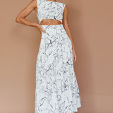 Shaniqua Cut-Out Sleeveless Midi Dress Print White