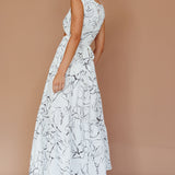 Shaniqua Cut-Out Sleeveless Midi Dress Print White