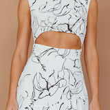 Shaniqua Cut-Out Sleeveless Midi Dress Print White