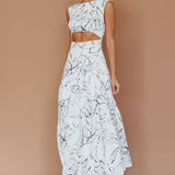 Shaniqua Cut-Out Sleeveless Midi Dress Print White