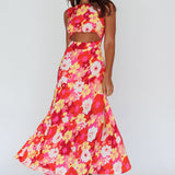 Shaniqua Cut-Out Sleeveless Midi Dress Floral Pink