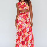 Shaniqua Cut-Out Sleeveless Midi Dress Floral Pink