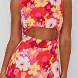 Shaniqua Cut-Out Sleeveless Midi Dress Floral Pink