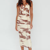 Palermo Cut-Out Midi Dress Printed Brown