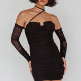 Virgo Moon Off-Shoulder Mesh Mini Dress Black