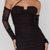 Virgo Moon Off-Shoulder Mesh Mini Dress Black