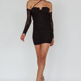 Virgo Moon Off-Shoulder Mesh Mini Dress Black