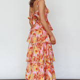 Provence Bloom Tiered Midi Dress Abstract Pink Multi
